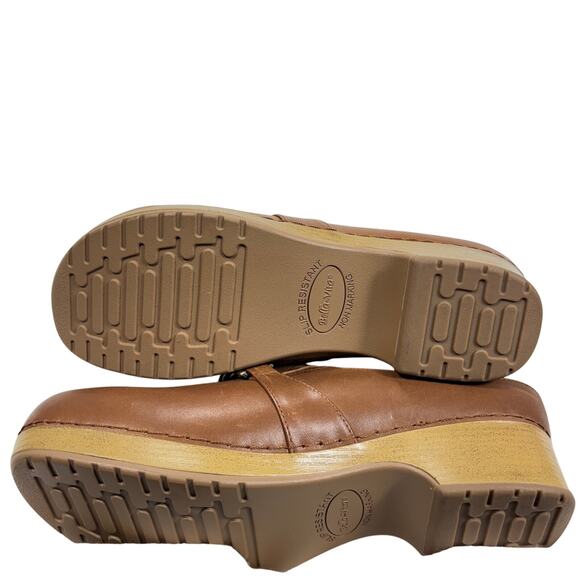 Bella-Vita Clog Mules Women's 12WW Tan Leather Chain Accent Slip Resistant Wide - Picture 5 of 9